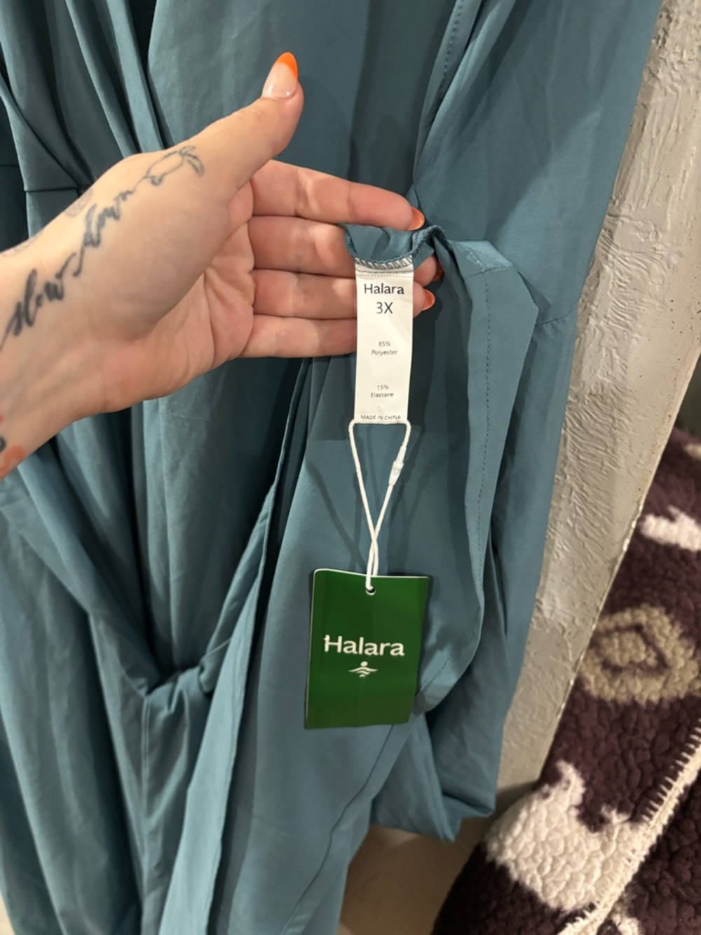 Halara Breezeful NWT V Neck Short Sleeve Pocket Tie Midi Dress Stone Blue Sz 3X - Picture 8 of 9